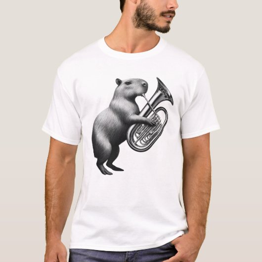 Capybara speelt Tuba-speler T-shirt (Voorkant)