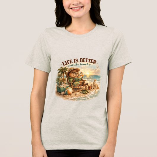 Capybara Strand Leven Is Beter Op Het Strand Schat Tri-Blend Shirt (Voorkant)