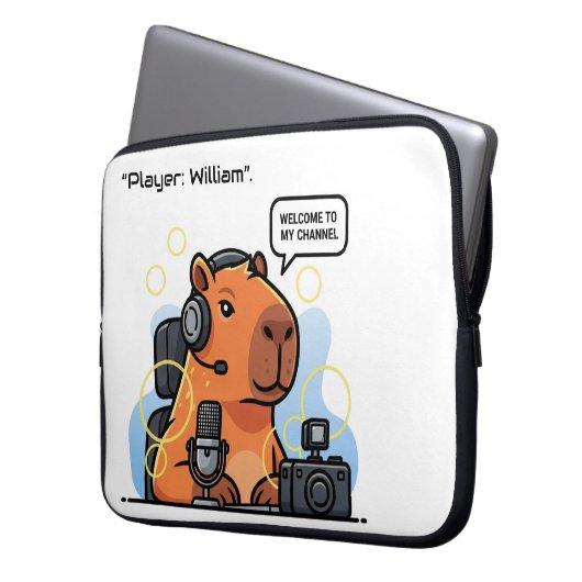 Capybara Streamer Laptop Sleeve – Custom Name or C (Voorkant Links)