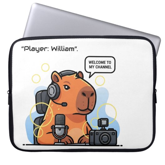 Capybara Streamer Laptop Sleeve – Custom Name or C (Voorkant)