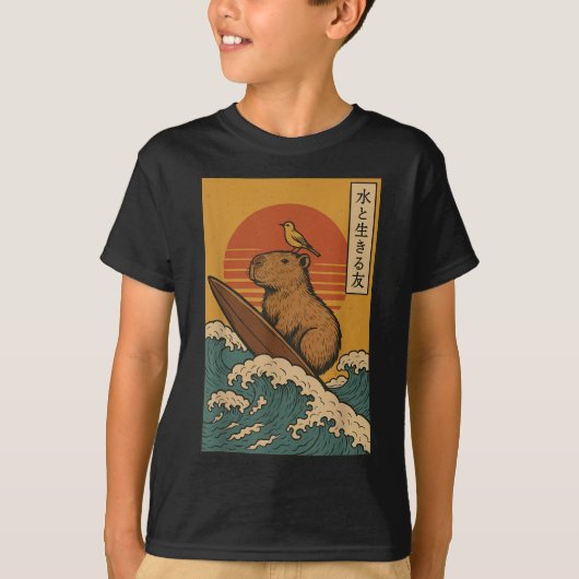 Capybara Surfen Japans T-shirt (Voorkant)