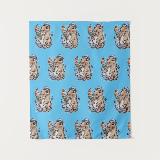 Capybara Sweets Donuts Cupcakes snoepjes Wandkleed (Voorkant)