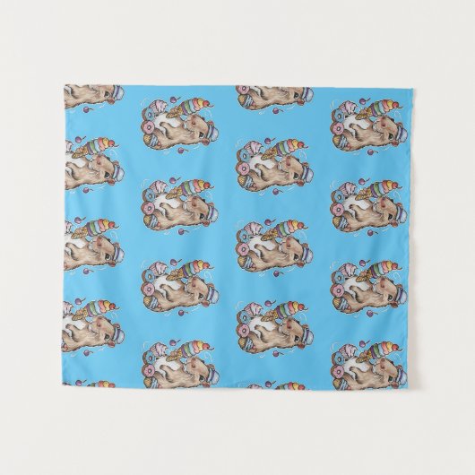 Capybara Sweets Donuts Cupcakes snoepjes Wandkleed (Voorkant (horizontaal))