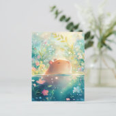 Capybara Swimming in Magical Wildflower Pond Briefkaart (Staand voorkant)