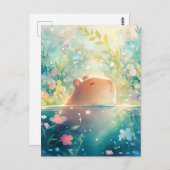 Capybara Swimming in Magical Wildflower Pond Briefkaart (Voorkant / Achterkant)