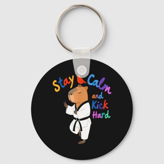 Capybara Taekwondo Blijf Kalmpjes Grappig Sleutelhanger (Voorkant)