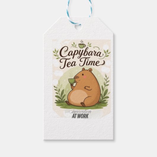 Capybara Theetijd | Schattige Capybara die Thee Dr Cadeaulabel (Voorkant)