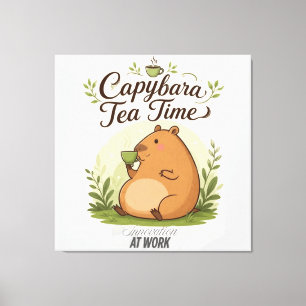 Capybara Theetijd Schattige Capybara die Thee Dr Canvas Afdruk