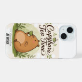 Capybara Theetijd | Schattige Capybara die Thee Dr iPhone 15 Case (Achterkant horizontaal)