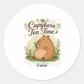 Capybara Theetijd | Schattige Capybara die Thee Dr Ronde Sticker