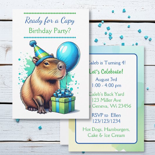  Capybara Themed Boy's Birthday Party Kaart