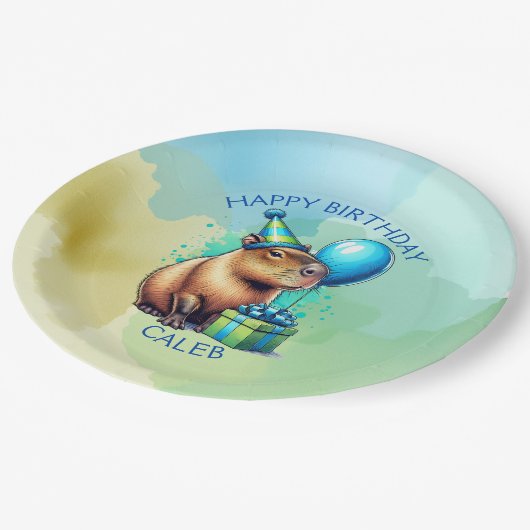  Capybara Themed Boy's Birthday Party Personalized Papieren Bordje (Gekanteld)