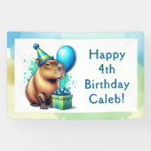  Capybara Themed Boy's Birthday Party Personalized Spandoek (Horizontaal)