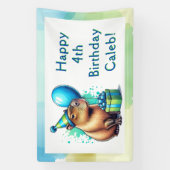  Capybara Themed Boy's Birthday Party Personalized Spandoek (Verticaal)