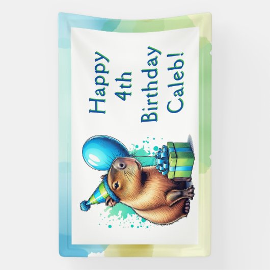  Capybara Themed Boy's Birthday Party Personalized Spandoek (Verticaal)