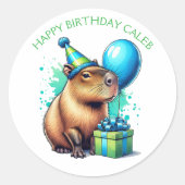 Capybara Themed Boy's Birthday Party Ronde Sticker (Voorkant)