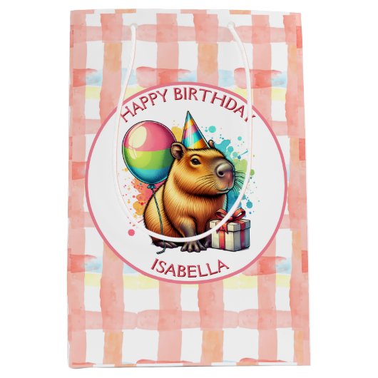 Capybara themed Girl's Birthday Party Medium Cadeauzakje (Voorkant)