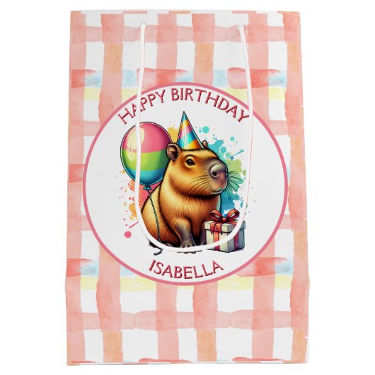 Capybara themed Girl's Birthday Party Medium Cadeauzakje (Achterkant)