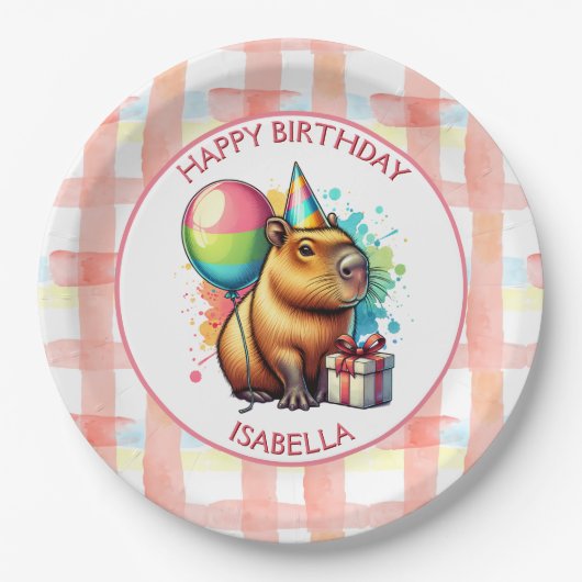 Capybara themed Girl's Birthday Party Papieren Bordje (Voorkant)