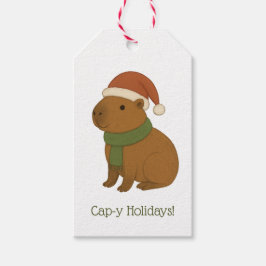 Capybara tijdens de kerst cadeaulabel