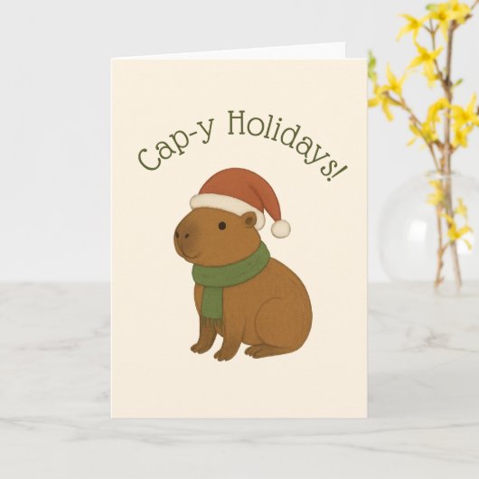 Capybara tijdens de kerst kaart (Gele Bloem)