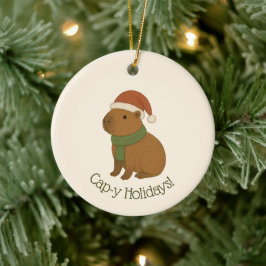 Capybara tijdens de kerst keramisch ornament
