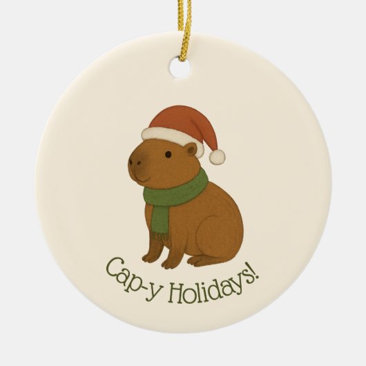 Capybara tijdens de kerst keramisch ornament (Voorkant)