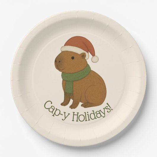 Capybara tijdens de kerst papieren bordje (Voorkant)