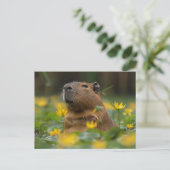 Capybara tussen de gele waterlelies briefkaart (Staand voorkant)