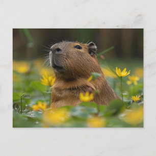 Capybara tussen de gele waterlelies briefkaart
