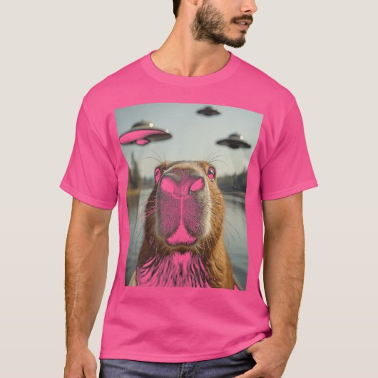 Capybara UFO's Kleur Selfie Raar Capybara Grappig T-shirt (Voorkant)