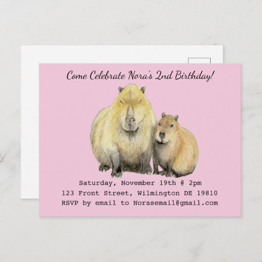 Capybara uitnodiging (Voorkant / Achterkant)