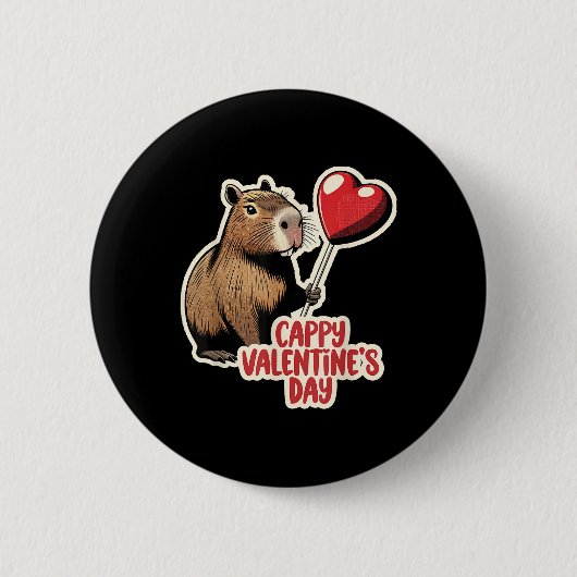 Capybara Valentijn, Cappy Valentijnsdag, Capybara Ronde Button 5,7 Cm (Voorkant)