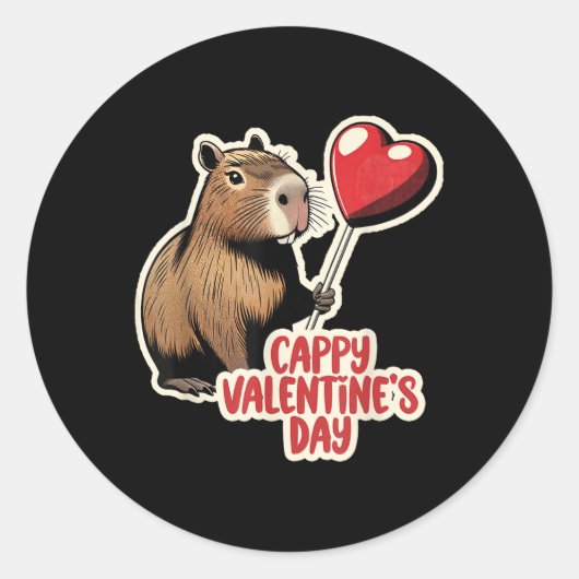 Capybara Valentijn, Cappy Valentijnsdag, Capybara Ronde Sticker (Voorkant)