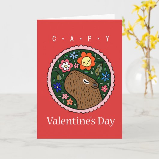 Capybara Valentijnsdag Capybara lover Ik hou van j Kaart (Gele Bloem)