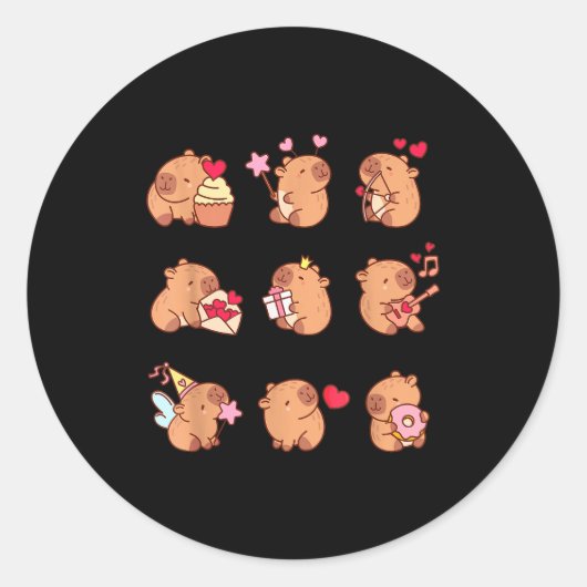 Capybara Valentine Funny Capy Animals Lovers Uni K Ronde Sticker (Voorkant)