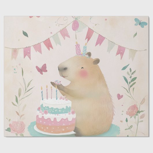 Capybara Verjaardag Bash Party Decor Wrapping Pape Cadeaupapier (Vlak)