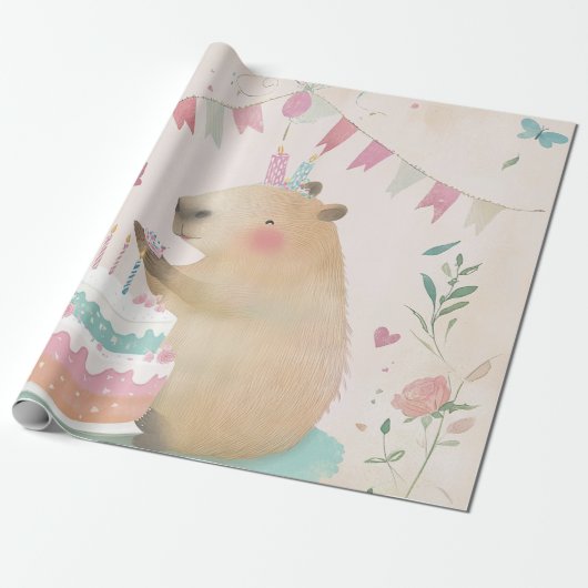 Capybara Verjaardag Bash Party Decor Wrapping Pape Cadeaupapier (Uitgerold)