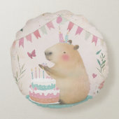 Capybara Verjaardag Bash Ronde Sierkussen Rond Kussen (Achterkant)
