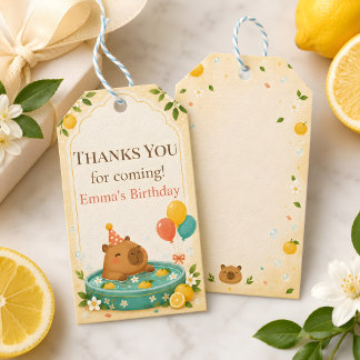 Capybara Verjaardag Favor Tags Yuzu Kids Feestje Cadeaulabel