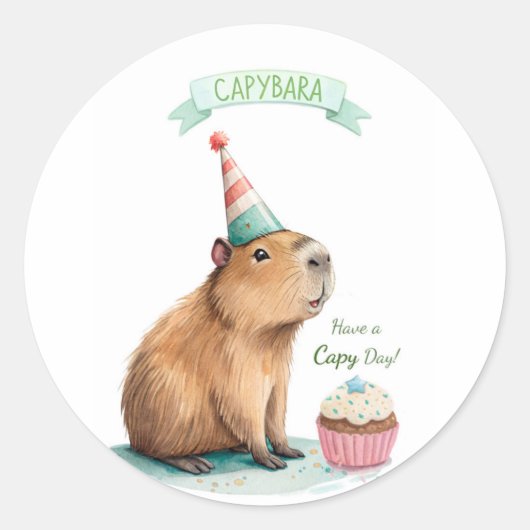 Capybara Verjaardag Grappig Heb Capy Dag Schattig Ronde Sticker (Voorkant)