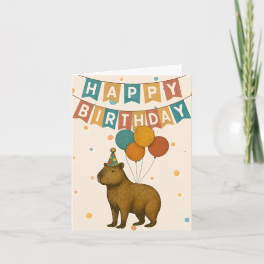 Capybara Verjaardag Kaart - Schattigee Partij Dier (Voorkant)