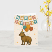 Capybara Verjaardag Kaart - Schattigee Partij Dier (Gele Bloem)