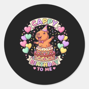Capybara Verjaardag Kawaii Meisje Cappy Verjaardag Ronde Sticker