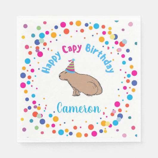 Capybara Verjaardag Schattige Hand-Illustrated Kle Servet (Voorkant)