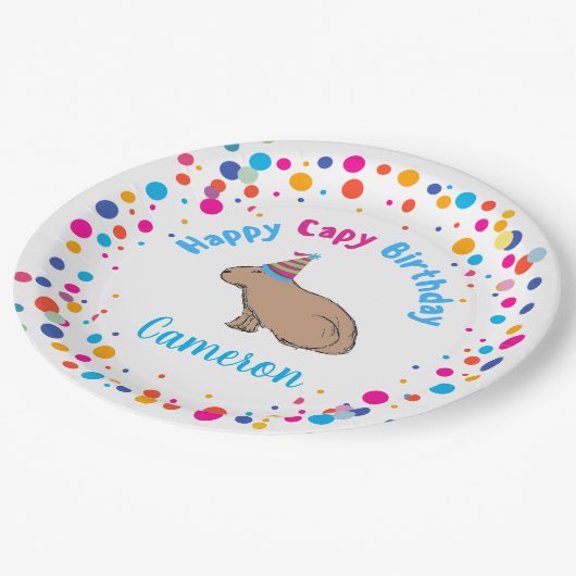 Capybara Verjaardag Schattige Kleurrijk Kinderfees Papieren Bordje (Gekanteld)