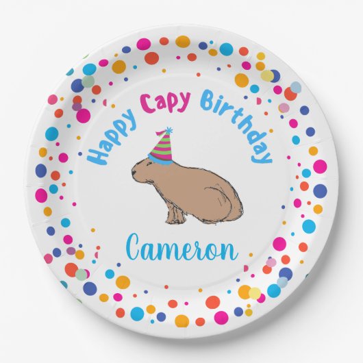 Capybara Verjaardag Schattige Kleurrijk Kinderfees Papieren Bordje (Voorkant)