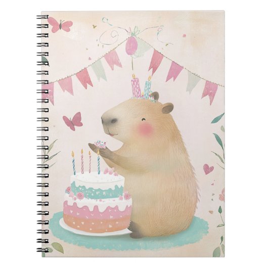 Capybara Verjaardagsfeest Spiraal Notebook Notitieboek (Voorkant)