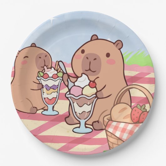 Capybara verjaardagspicknick papieren bordje (Voorkant)