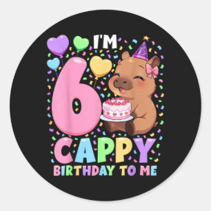 Capybara verjaardagsshirt 6 Kawaii meisje Capybara Ronde Sticker